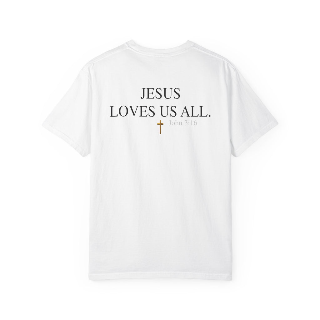 Jesus Loves Us All T-Shirt — John 3:16  (Black Logo)