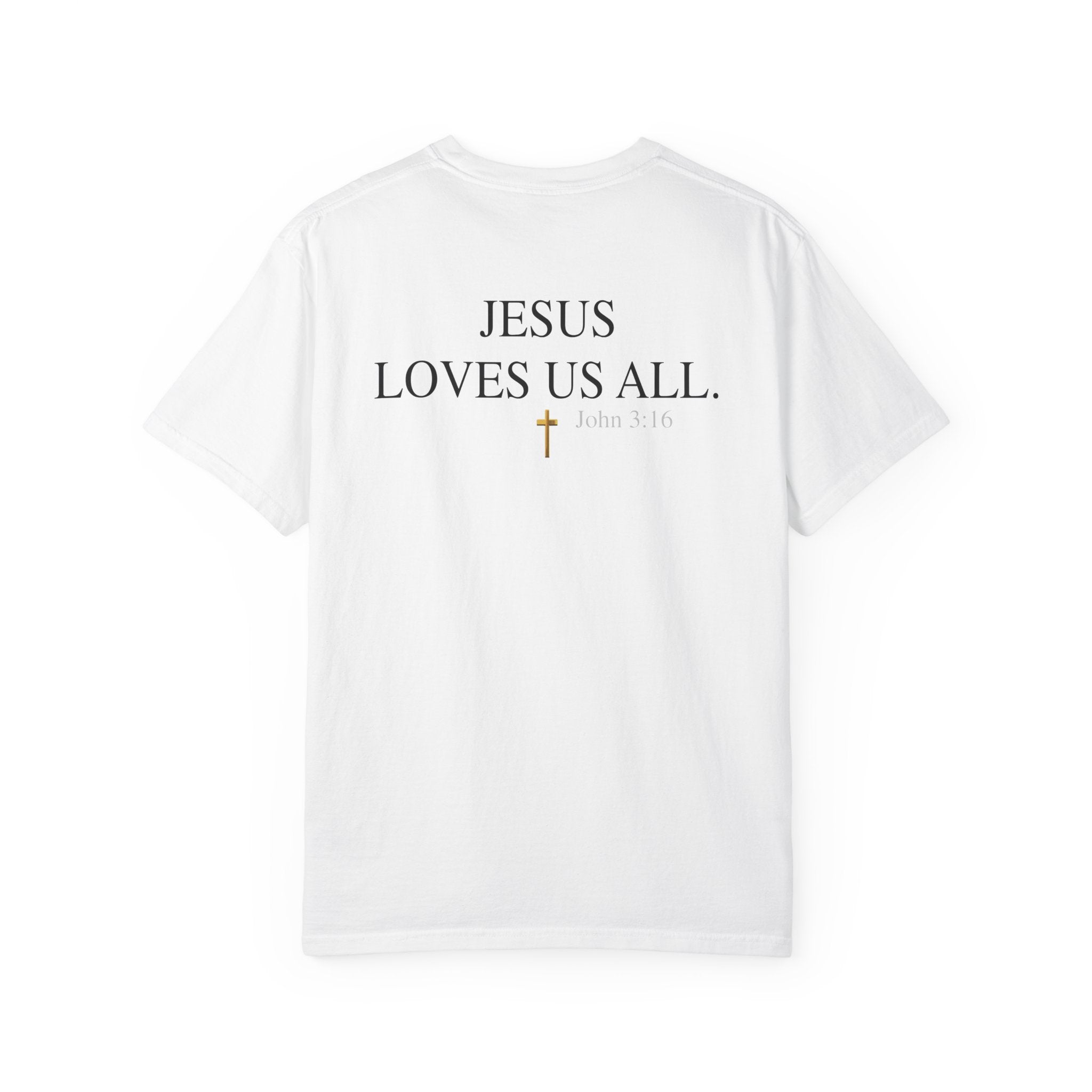 Jesus Loves Us All T-Shirt — John 3:16  (Black Logo)