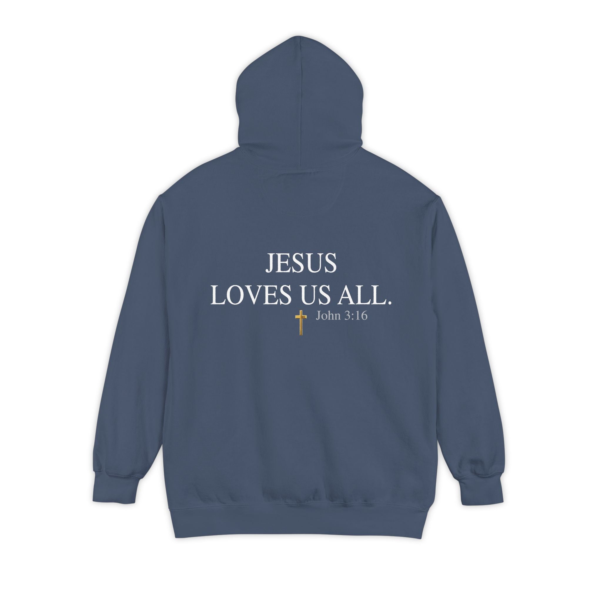 Jesus Loves Us All Hoodie - John 3:16 (White Logo)