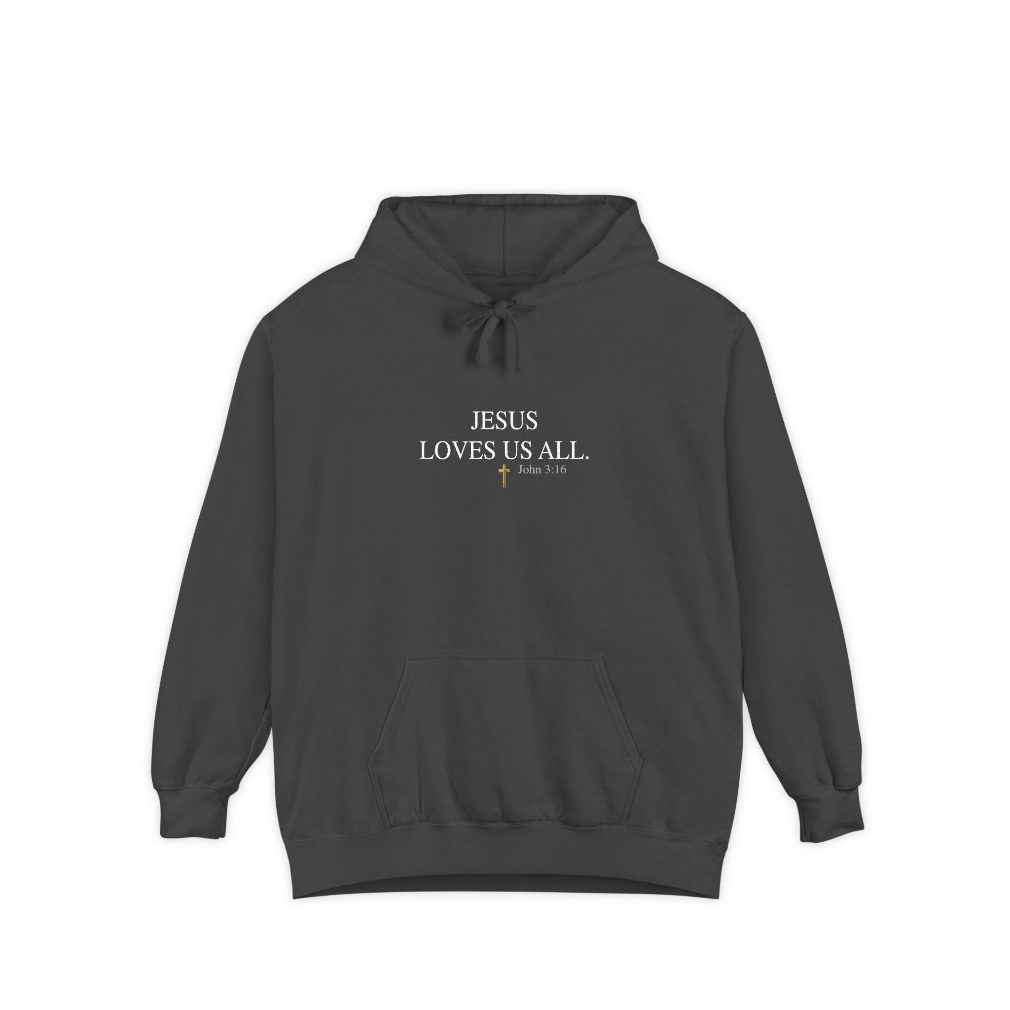 Jesus Loves Us All Hoodie - John 3:16 (White Logo)
