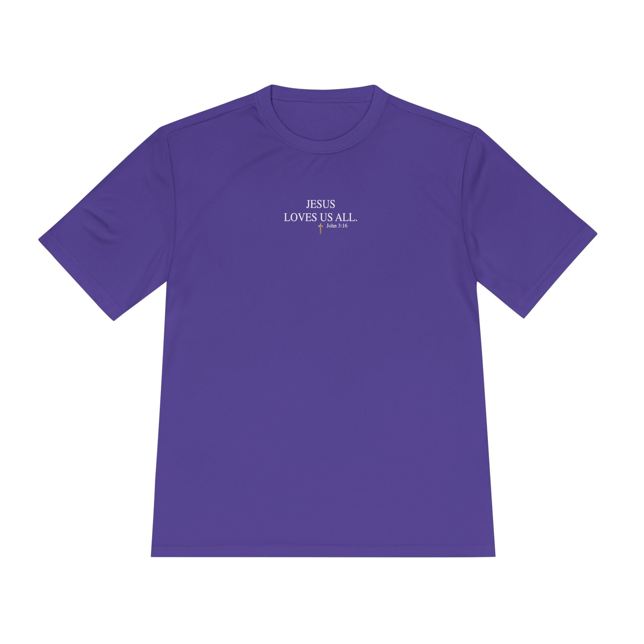 Jesus Loves Us All. — John 3:16 — Unisex Athletic Warm-Up Shirt (White Logo)