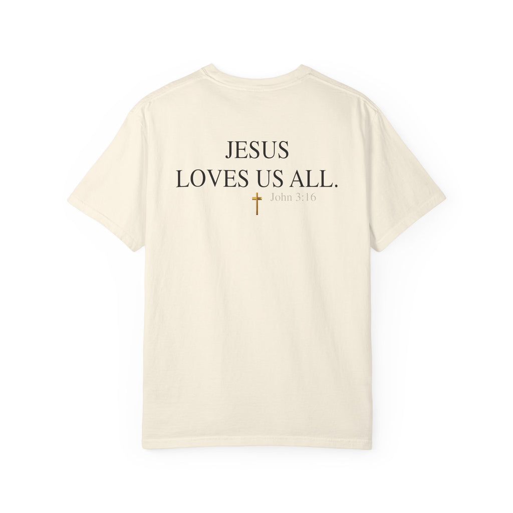Jesus Loves Us All T-Shirt — John 3:16  (Black Logo)