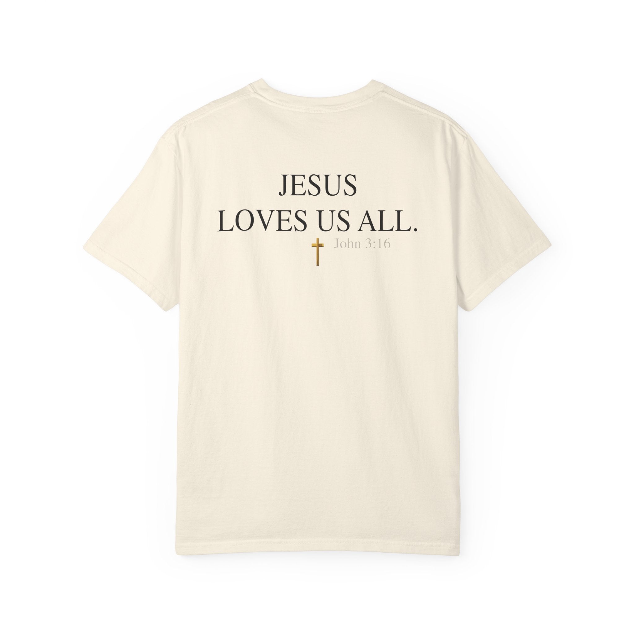Jesus Loves Us All T-Shirt — John 3:16  (Black Logo)
