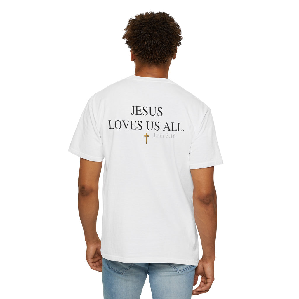Jesus Loves Us All T-Shirt — John 3:16  (Black Logo)