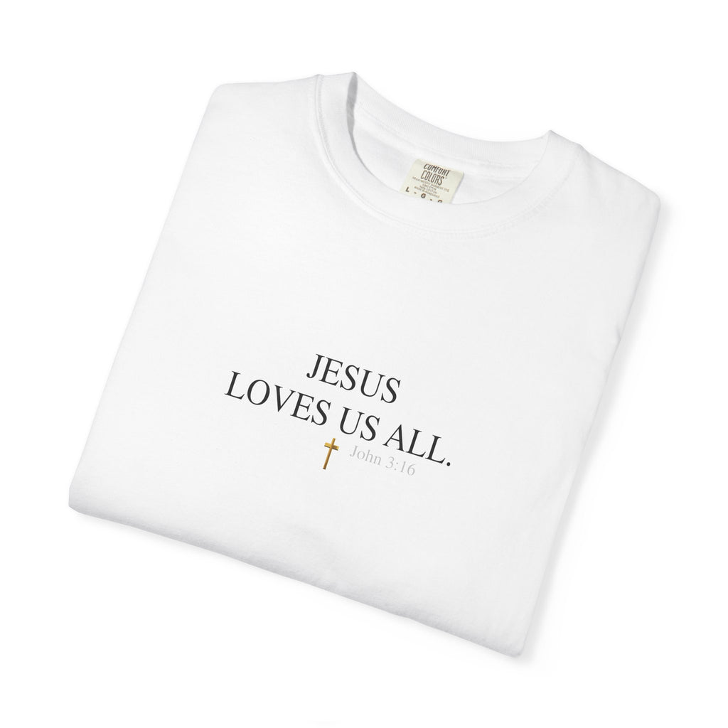 Jesus Loves Us All T-Shirt — John 3:16  (Black Logo)