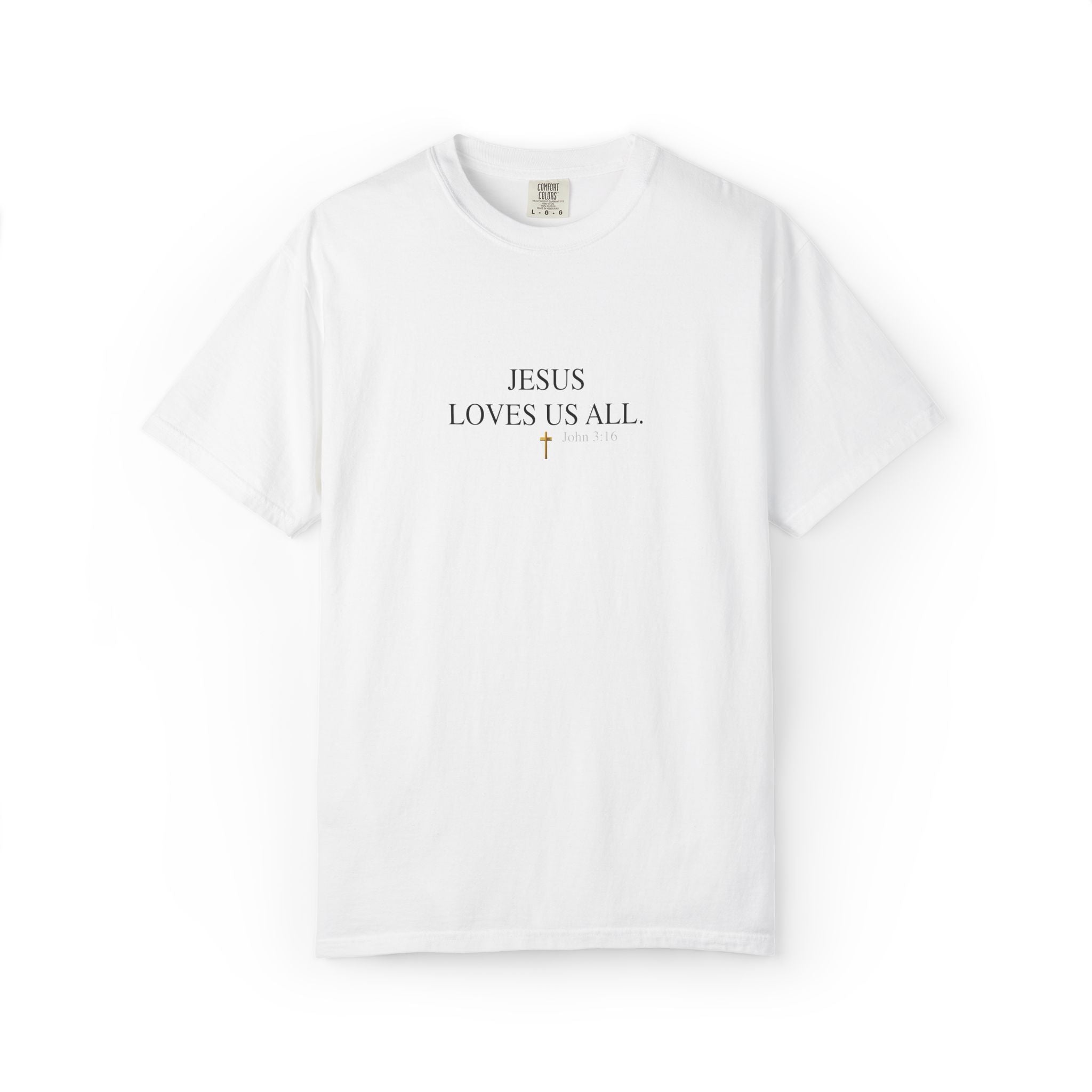 Jesus Loves Us All T-Shirt — John 3:16  (Black Logo)