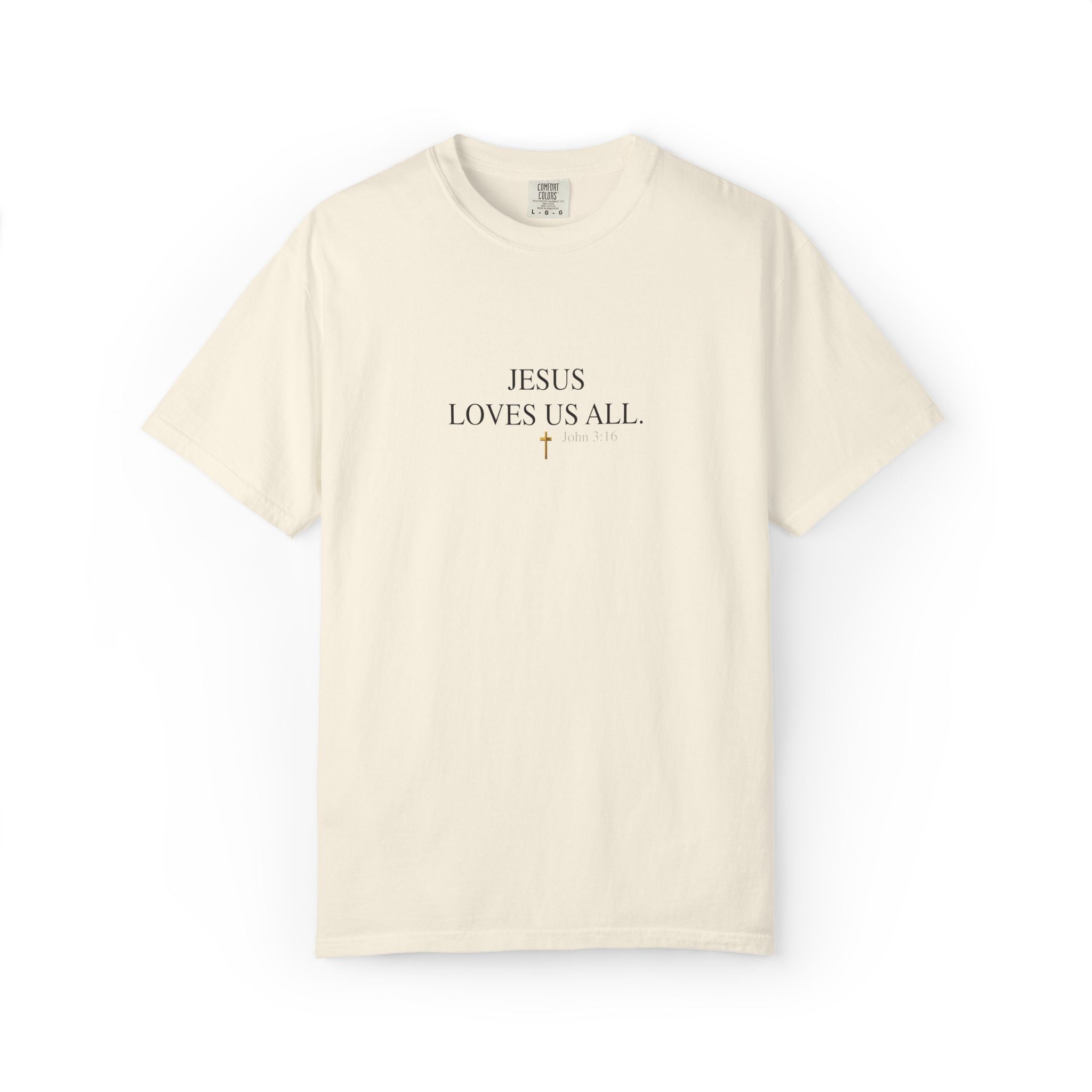 Jesus Loves Us All T-Shirt — John 3:16  (Black Logo)
