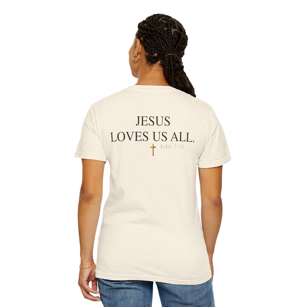 Jesus Loves Us All T-Shirt — John 3:16  (Black Logo)