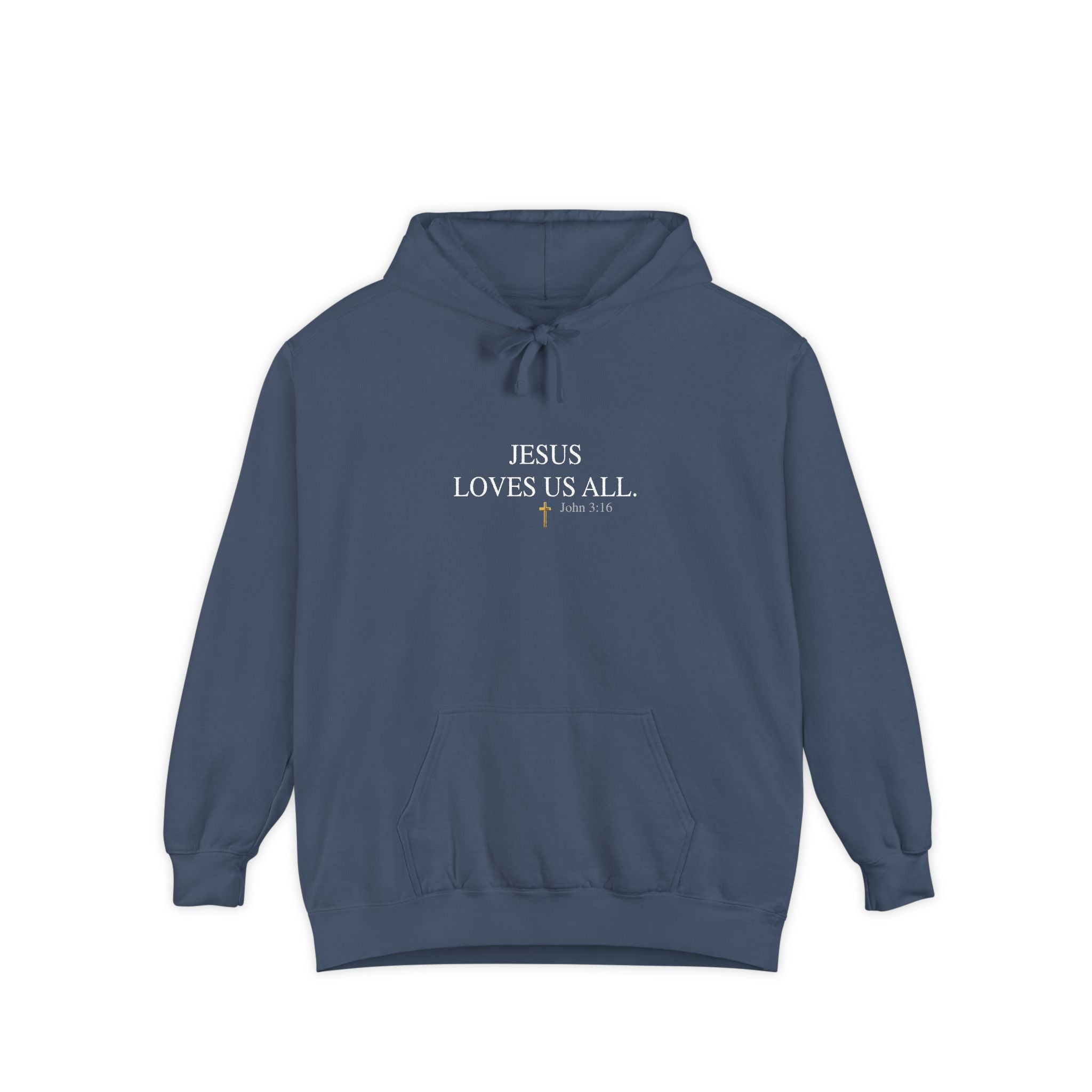 Jesus Loves Us All Hoodie - John 3:16 (White Logo)