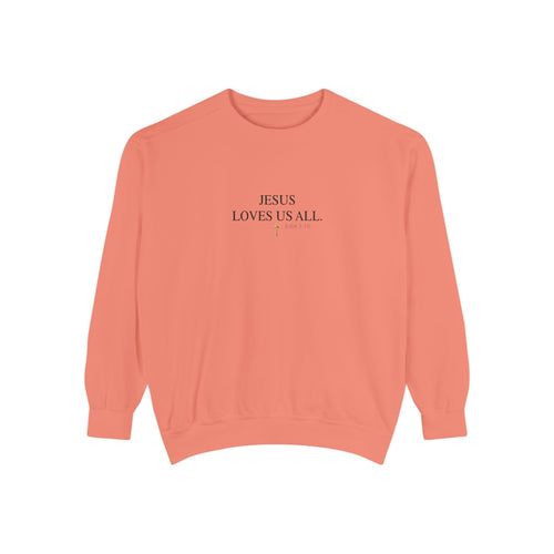 Jesus Loves Us All Sweatshirt — John 3:16 (Black Logo)