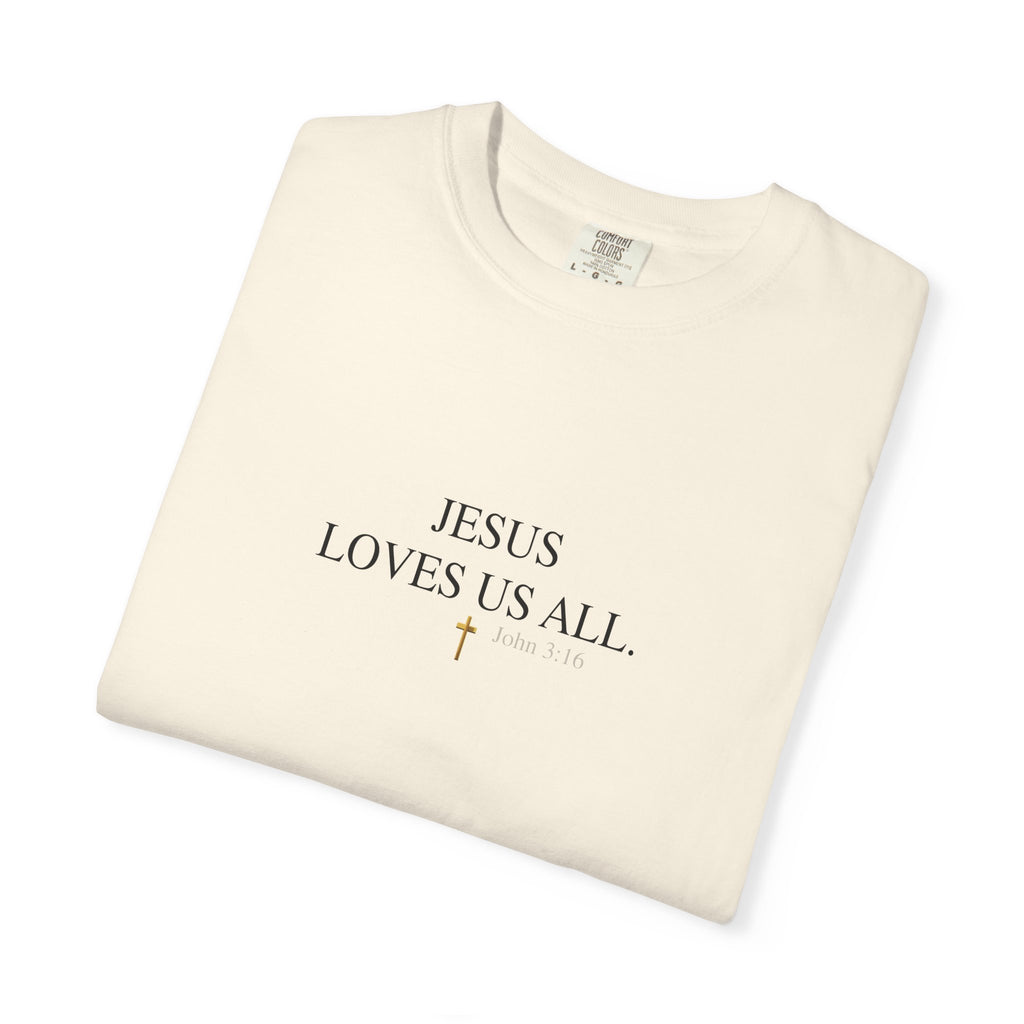 Jesus Loves Us All T-Shirt — John 3:16  (Black Logo)