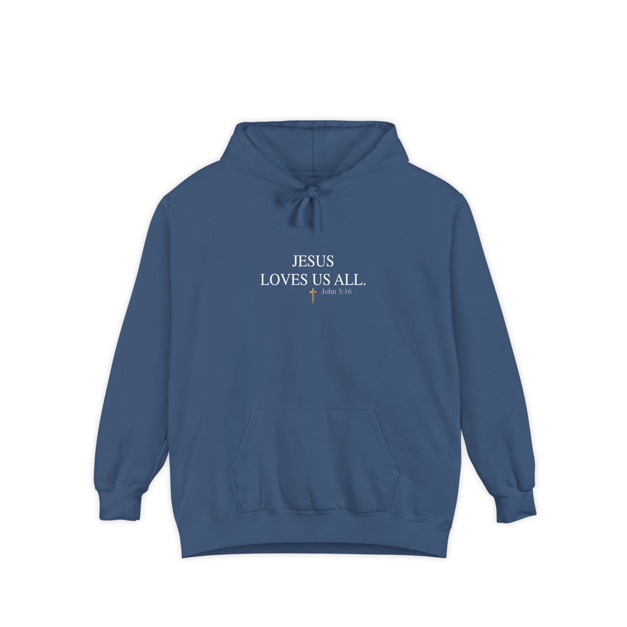 Jesus Loves Us All Hoodie - John 3:16 (White Logo)