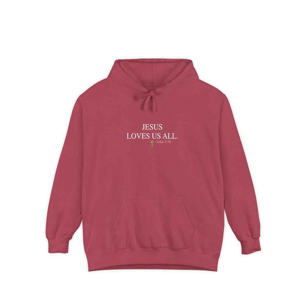 Jesus Loves Us All Hoodie - John 3:16 (White Logo)