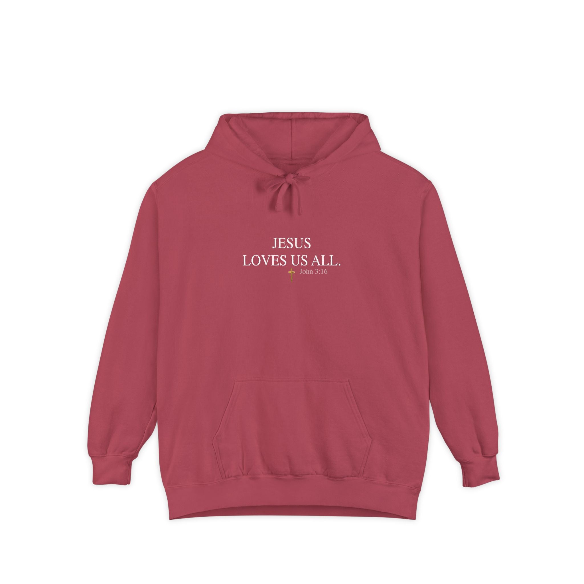 Jesus Loves Us All Hoodie - John 3:16 (White Logo)